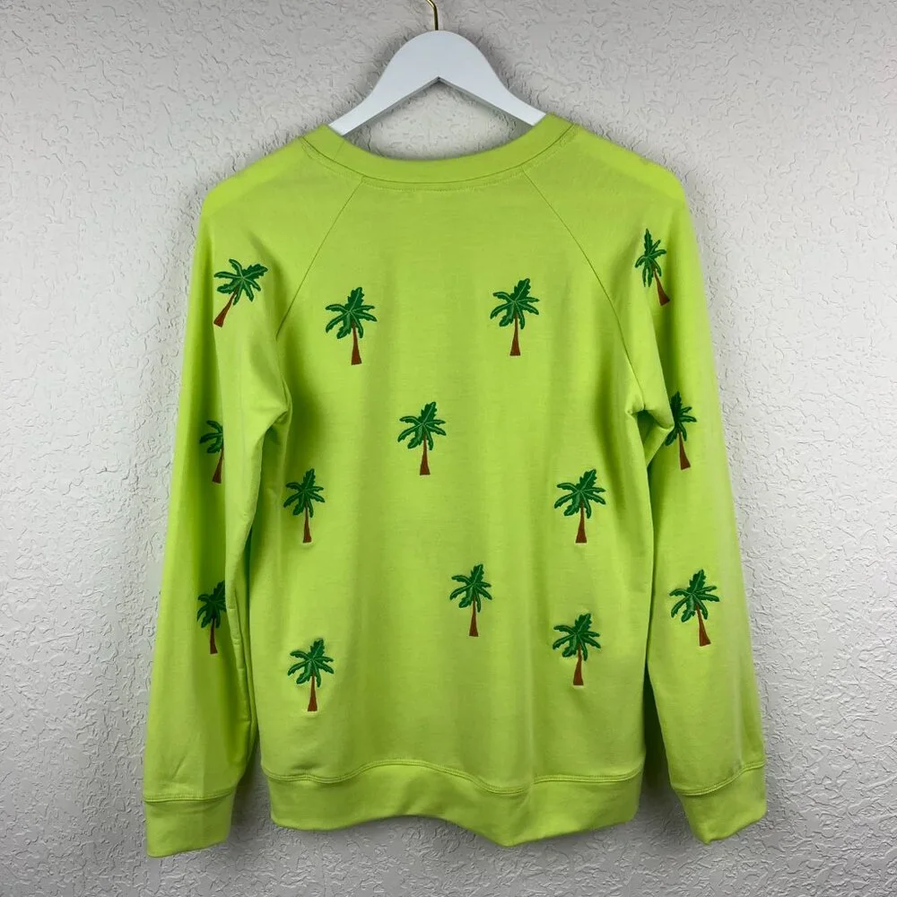Workshop Sweater Womens Medium Green Crewneck Embroidered Palm Tree Pullover - Picture 3 of 10
